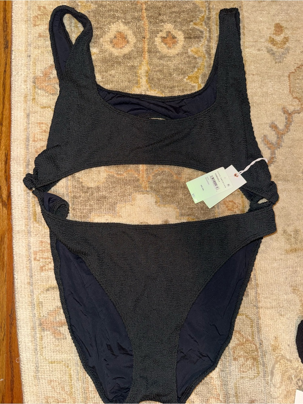 Good American Black Textured Womens Bikini with Cutout